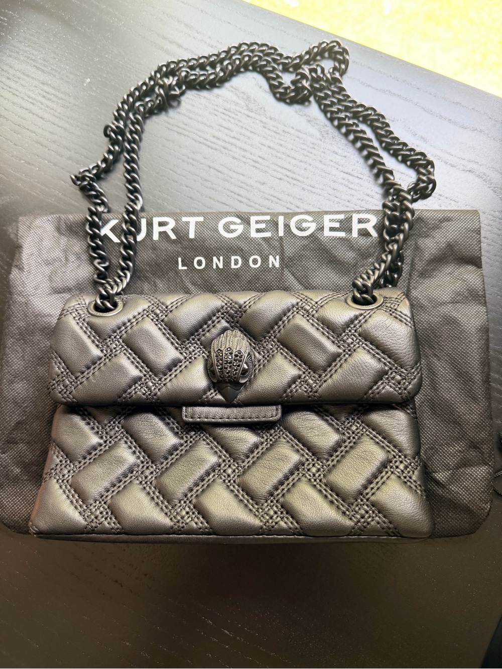 Kurt Geiger Black Quilted Leather Chain Crossbody Bag